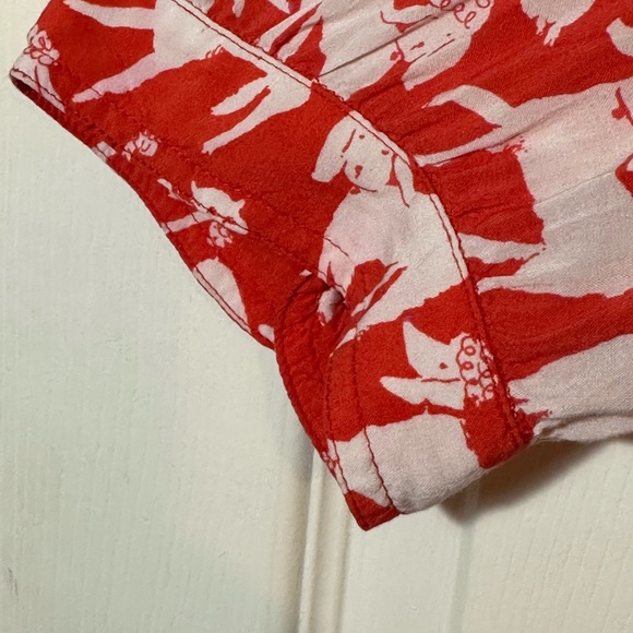 Anthropologie Emily Isabella Red Cats & Dogs Print Button Blouse M - Picture 5 of 16